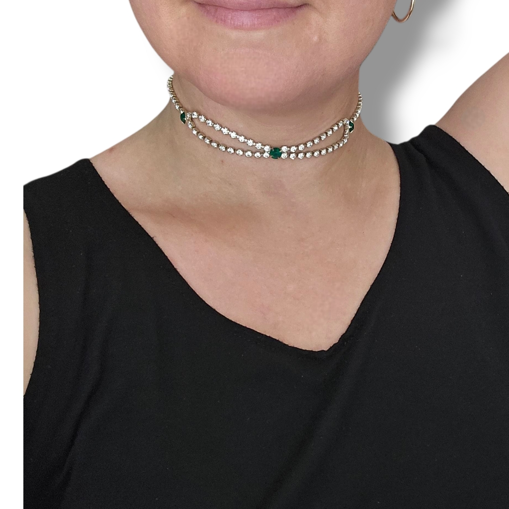 Vintage Silver Tone Rhinestone Bow Choker Necklace Tennis Necklace Art Deco Mcm
